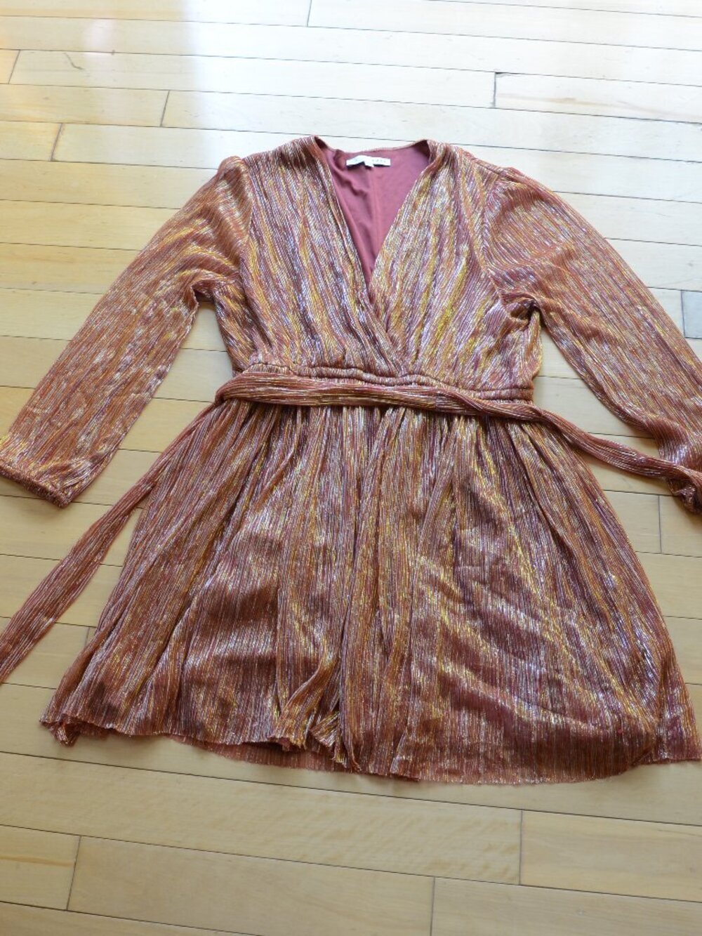 Baltic Born Elegant Rust Orange Shimmee Wrap Dress Size L